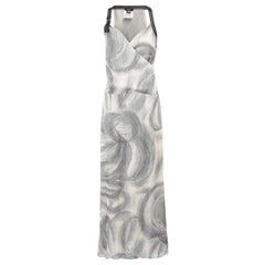 Versus Versace - Robe longue abstraite en soie grise, taille M