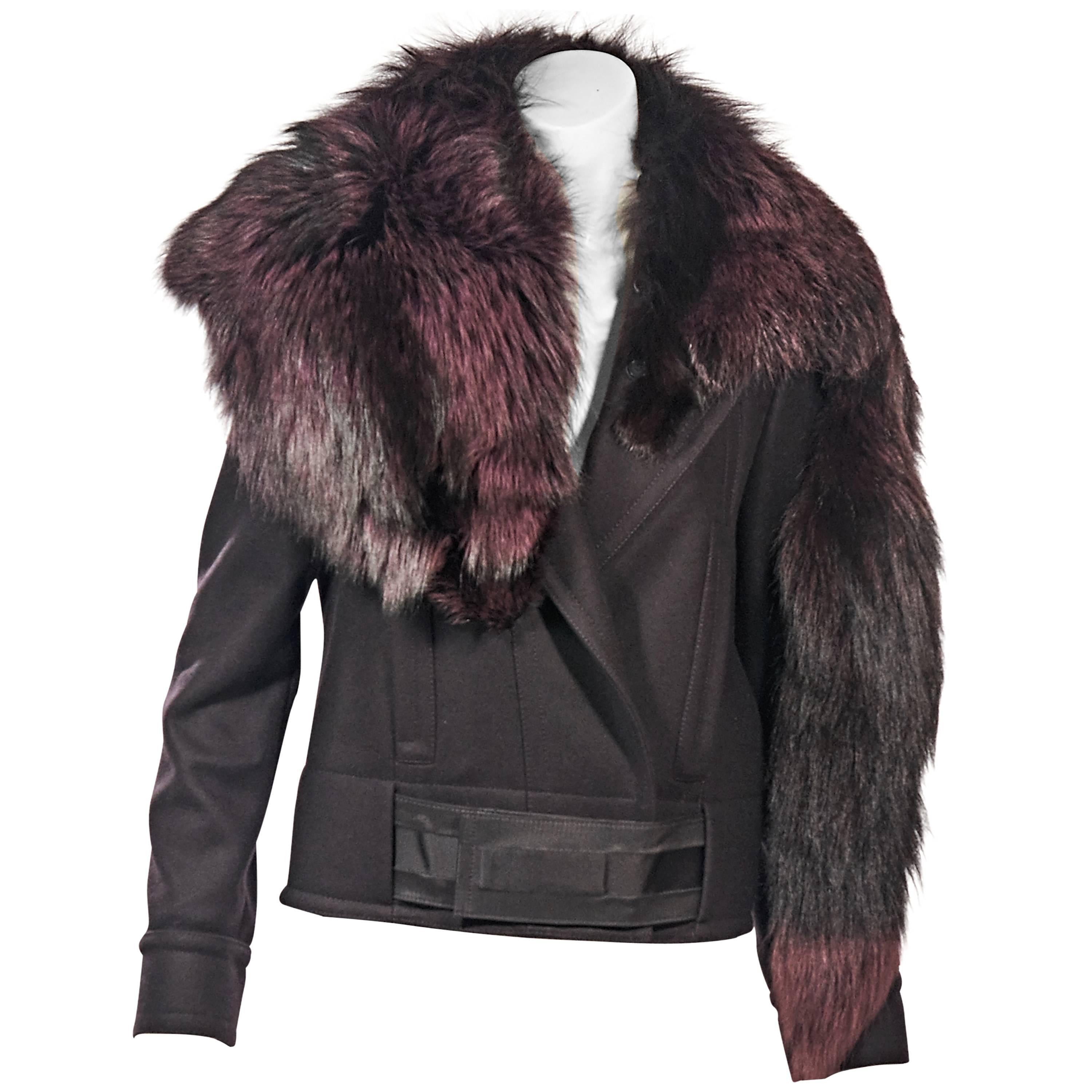 Dark Purple Gucci Fox Fur Trimmed Jacket