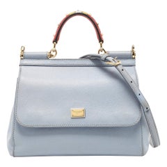 Dolce & Gabbana Pale Blue Leather Medium Miss Sicily Top Handle Bag