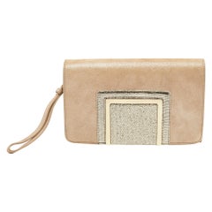 Jimmy Choo Gold Shimmer Suede Alara Wristlet Clutch