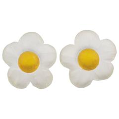 Oversized Carved Lucite Daisy Flower Clip Earrings by Harriet Bauknight for Kaso 12