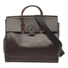 Versace Dark Brown Woven Leather Empire Palazzo Travel Tote