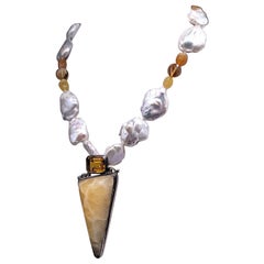 A.Jeschel  Baroque Pearls with Citrine and Onyx Pendant necklace.
