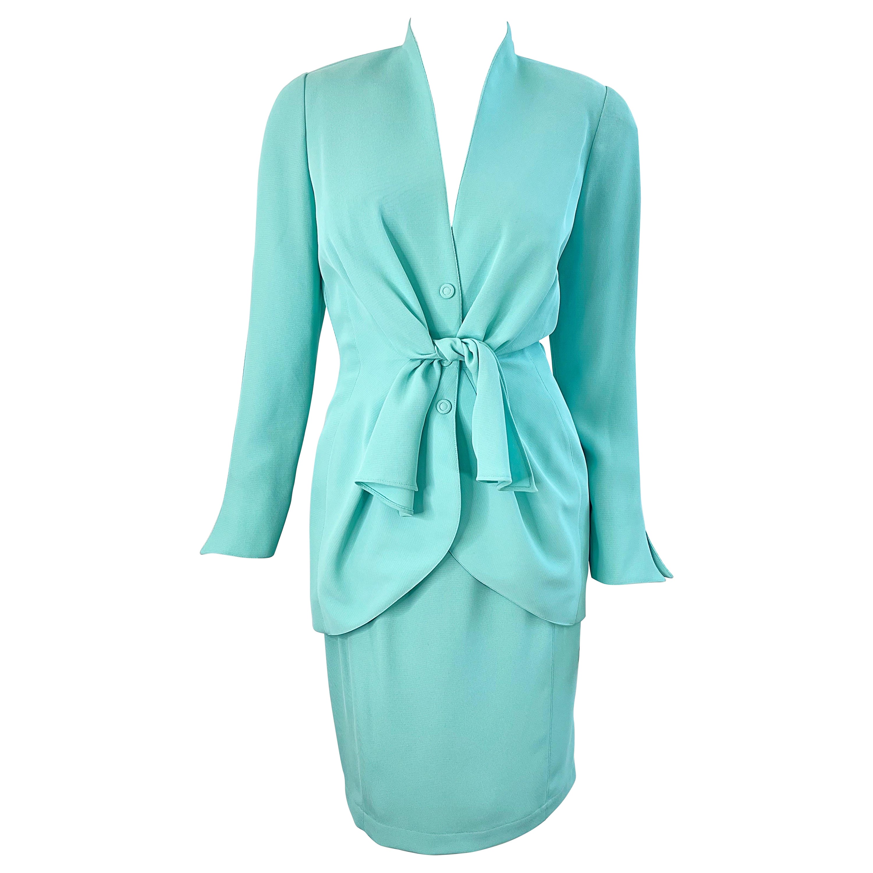 NWT Vintage Thierry Mugler F/W 1988 Mint Blue Size 38 1980s Skirt Suit For Sale