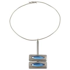 Spage Age Pewter & Glass Cabochon Collar Necklace by Jorgen Jensen, Denmark 4