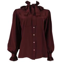 Yves Saint Laurent silk pussy-bow blouse with ruffled collar, circa 1970s 6