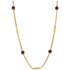 Chanel Vintage Goldtone Red Bead & Crystal Long Necklace