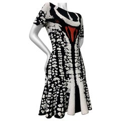 Alexander McQueen Black & White Abstract Print Knit Flared Cocktail Dress