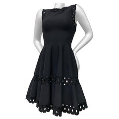 Alaia Black 1950s-Inspired Little Black Dress w Full Skirt Eyelet Hem & Inserts