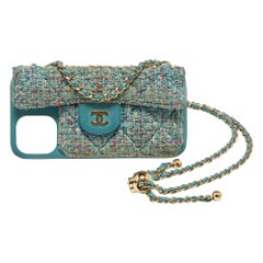 Chanel Blue Quilted Tweed and Leather iPhone 12 Pro Classic Chain Case