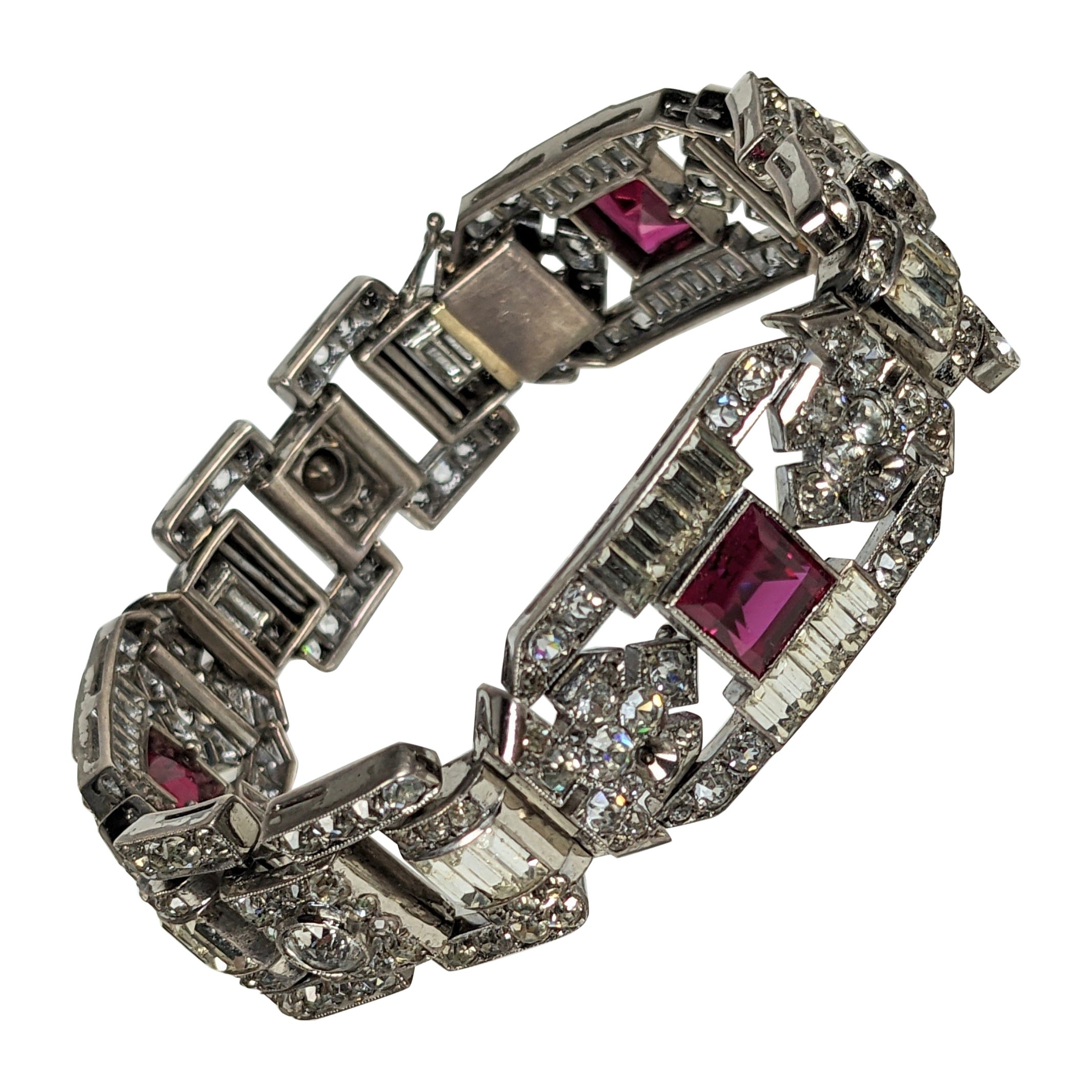 Fine Art Deco Ruby and Crystal Paste Bracelet 