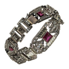 Fine Art Deco Ruby and Crystal Paste Bracelet 