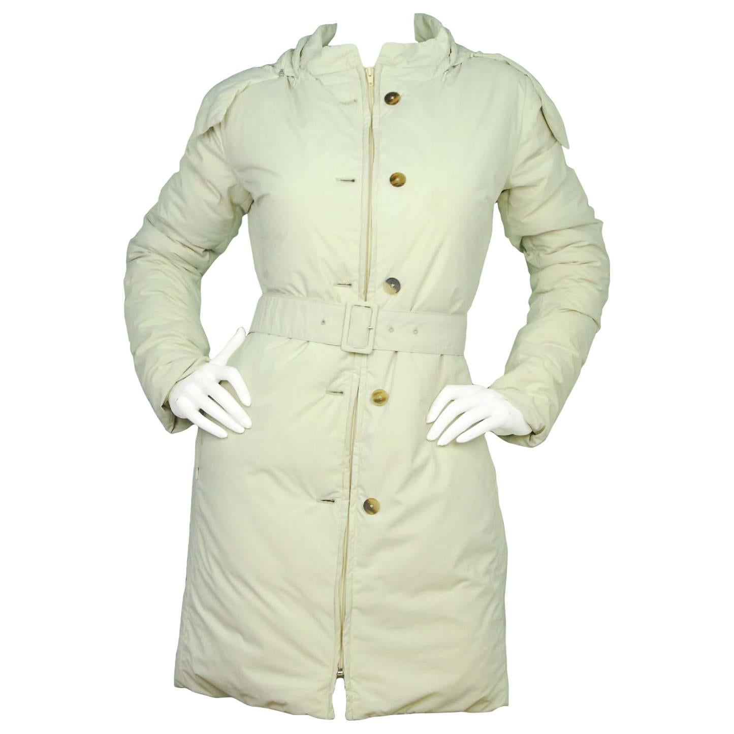 Jil Sander Beige Down Coat w/ Optional Hood Sz 36