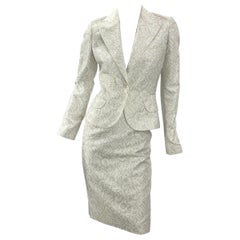 Early 2000-s Vintage Dolce & Gabbana White Gold Floral Jacquard Skirt Suit  