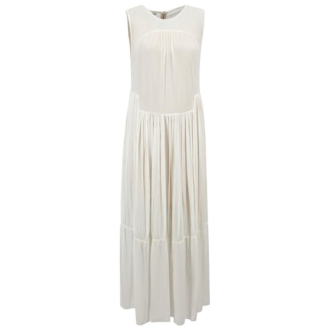White Sleeveless Tiered Midi Dress Size S For Sale