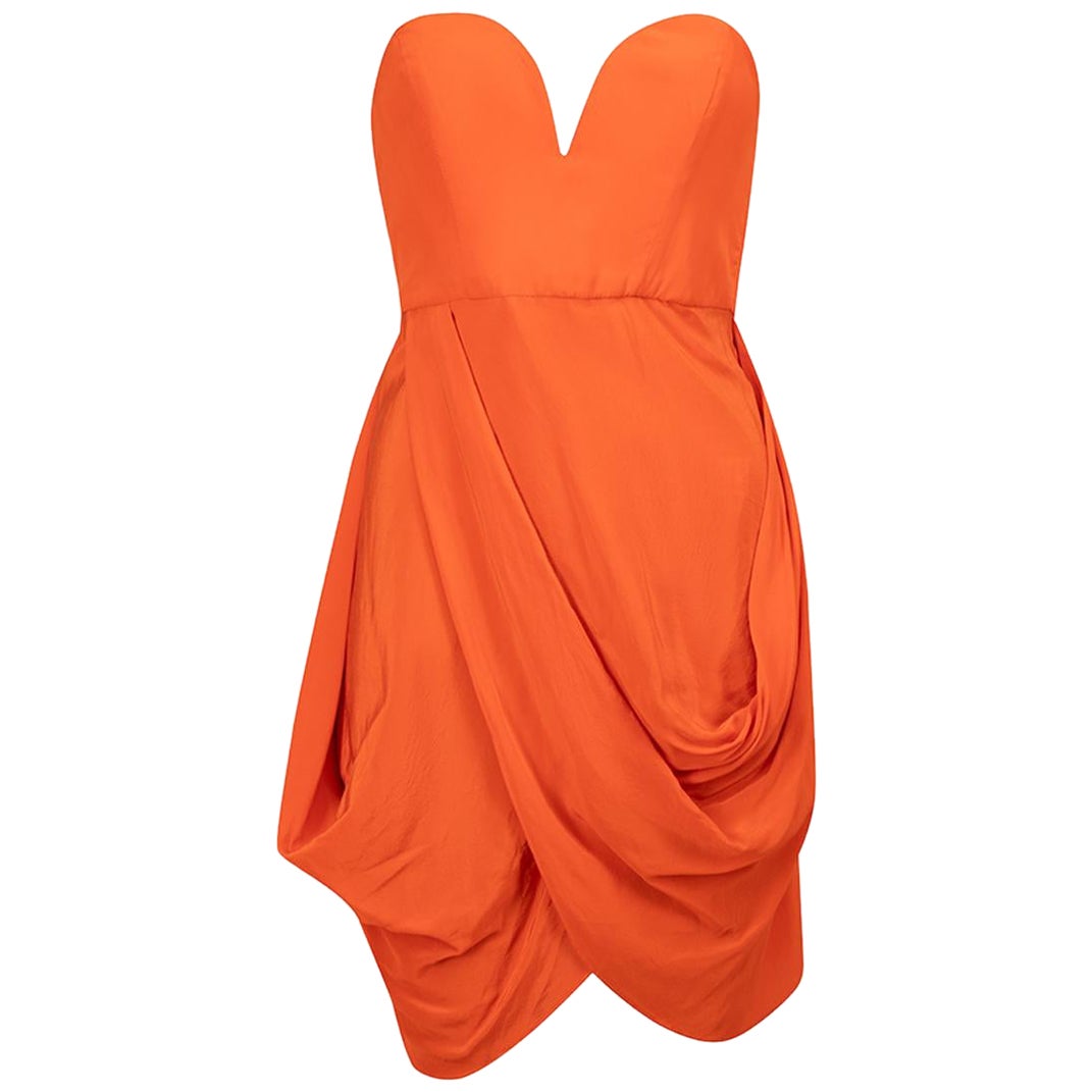 Orange Silk Soiree Drape Mini Dress Size M For Sale
