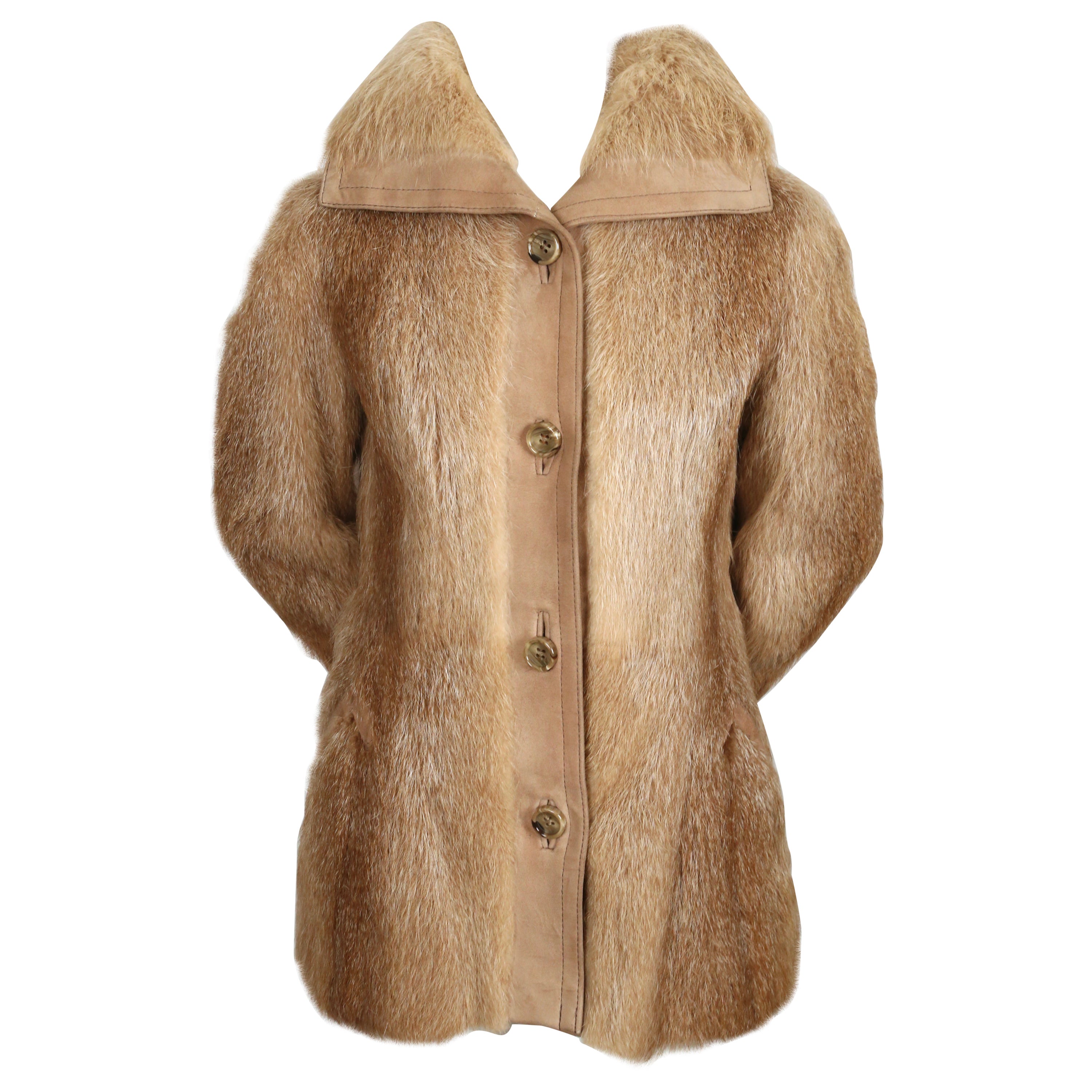Halston for I. Magnin fur coat with suede trim, 1970s  For Sale