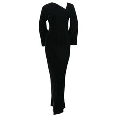 1970's HALSTON black velvet bias cut dress