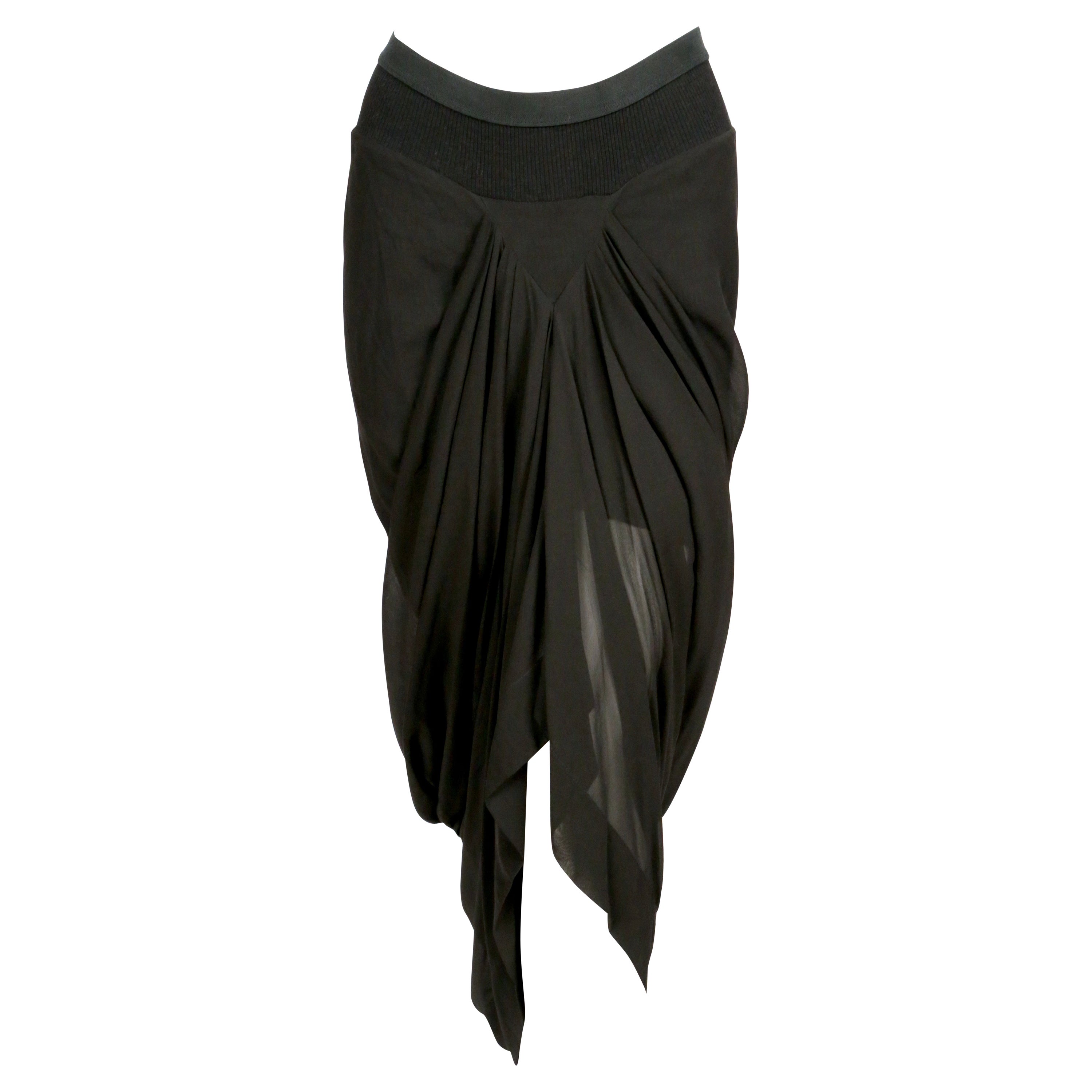 2007 RICK OWENS wishbone black draped silk RUNWAY skirt For Sale