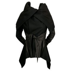 RICK OWENS black jacket with leather sleeves and asymmetrical hemline