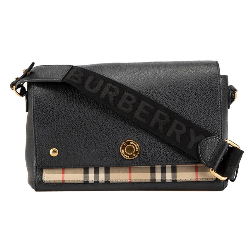 Burberry Black Leather Note Crossbody Bag For Sale