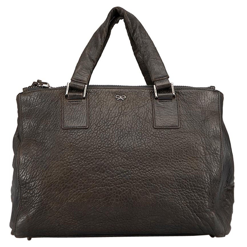 Anya Hindmarch Dark Grey Leather Textured Handbag For Sale