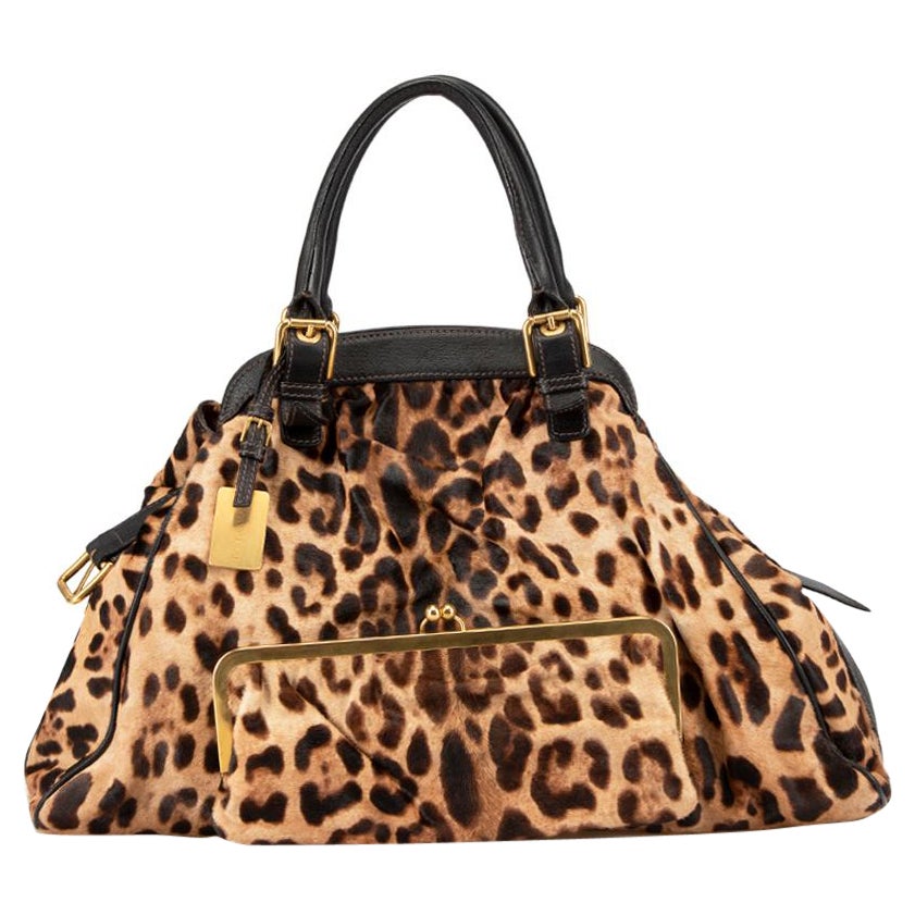 Dolce & Gabbana Brown Pony Hair Leopard Handbag For Sale