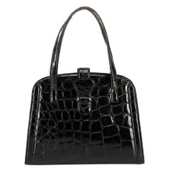 Donna Elissa Black Patent Croc Embossed Handbag