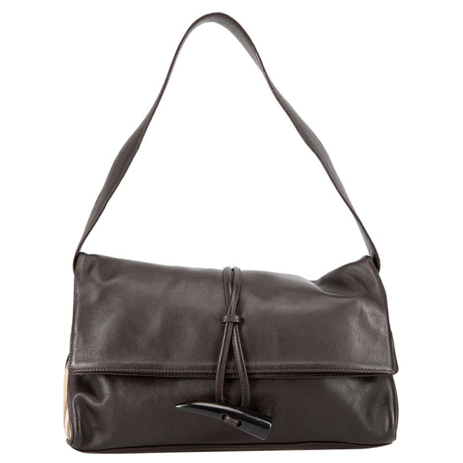 Burberry Brown Leather Haymarket Horn Shoulder Bag