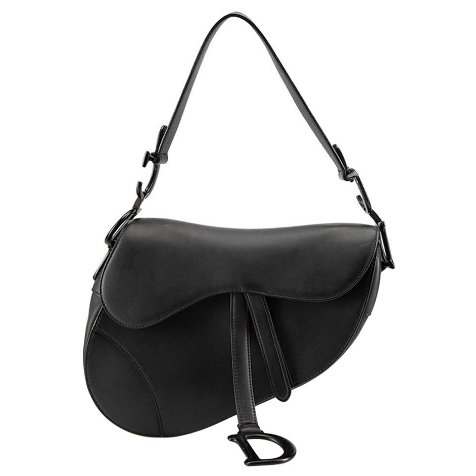 Dior Black Leather Saddle Bag For Sale