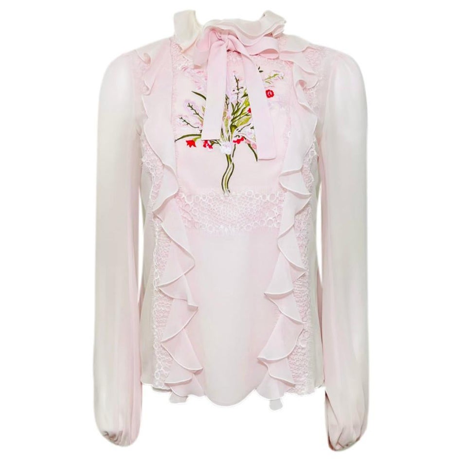 Giambatista Valli Silk & Embroidered Georgette Blouse For Sale