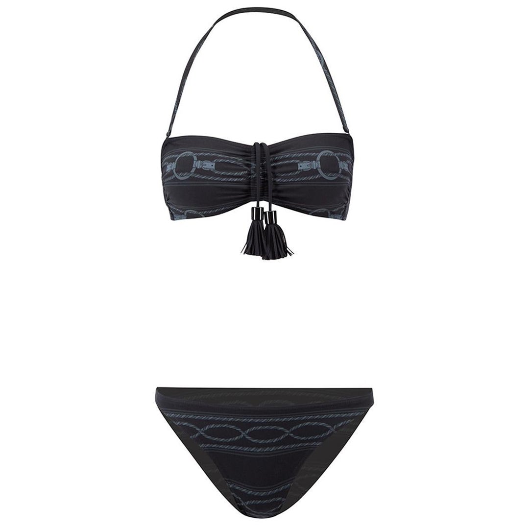 Louis Vuitton Bikini Bottom Black And Brown Animal Print Side Straps Size  36