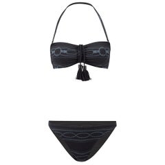 Hermès Schwarz Cordelieres En Rayures Bikini Set Größe M