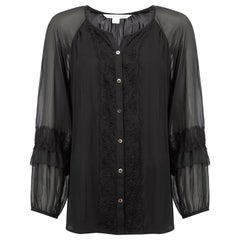 Diane Von Furstenberg Black Silk Lace Panel Blouse Size L