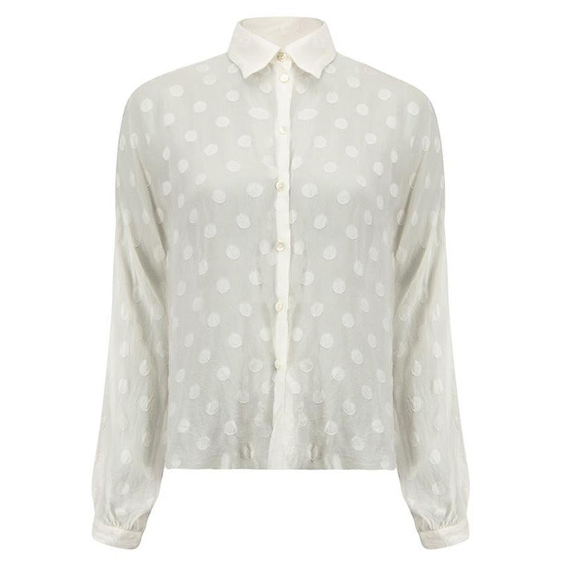 Dolce & Gabbana White Silk Polka Dot Sheer Blouse Size S For Sale