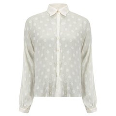 Dolce & Gabbana White Silk Polka Dot Sheer Blouse Size S