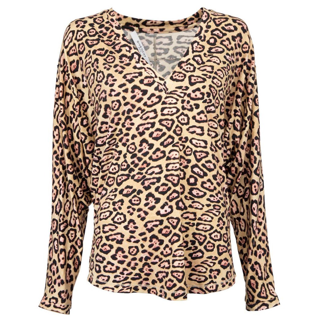 Givenchy Brown Leopard Print Long Sleeved Blouse Size M For Sale