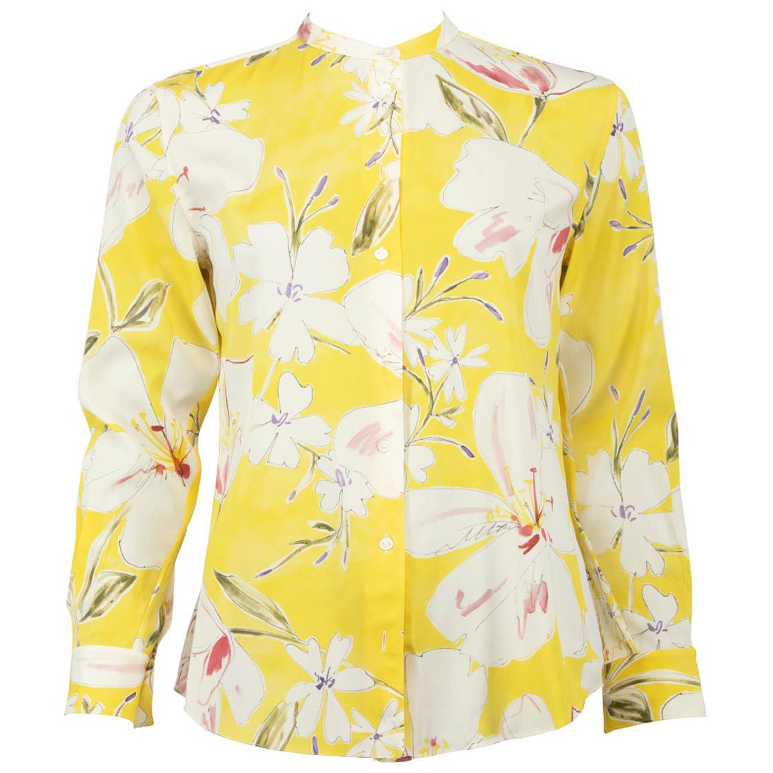 Loro Piana Yellow Silk Floral Pattern Blouse Size XXS For Sale