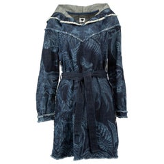 Dior Blue Patterned Denim Dress with Hood and Waist Belt Size M