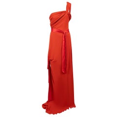 Christian Lacroix Orange Silk Draped Evening Dress Size XL