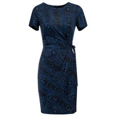 Diane Von Furstenberg Blue Silk Wood Print Zoe Dress Size S