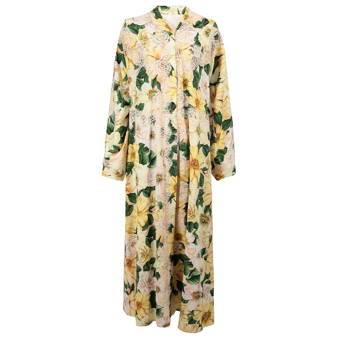 Dolce & Gabbana Yellow Silk Camellia Caftan Dress Size S For Sale