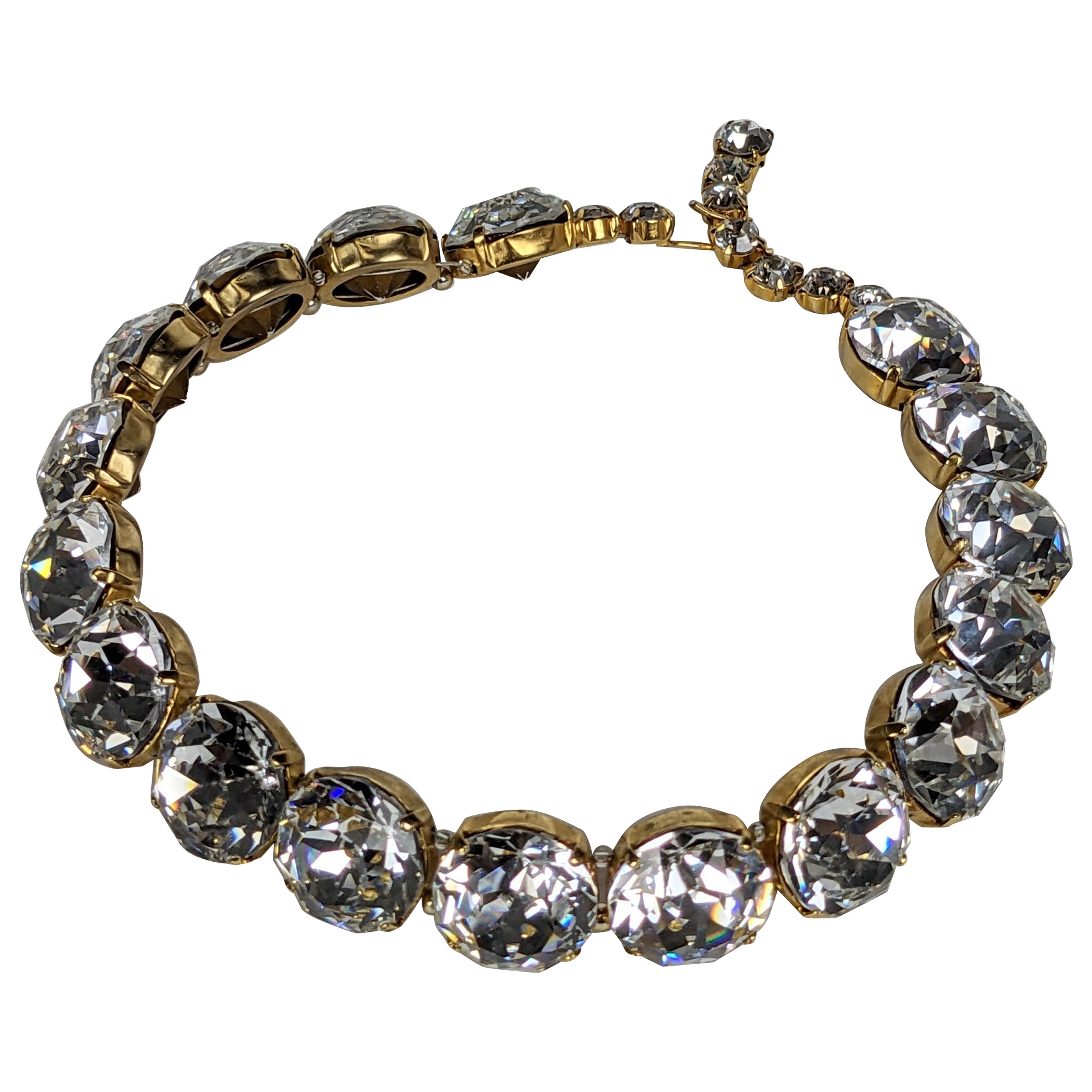 Mid Century Crystal Headlight Choker Necklace For Sale