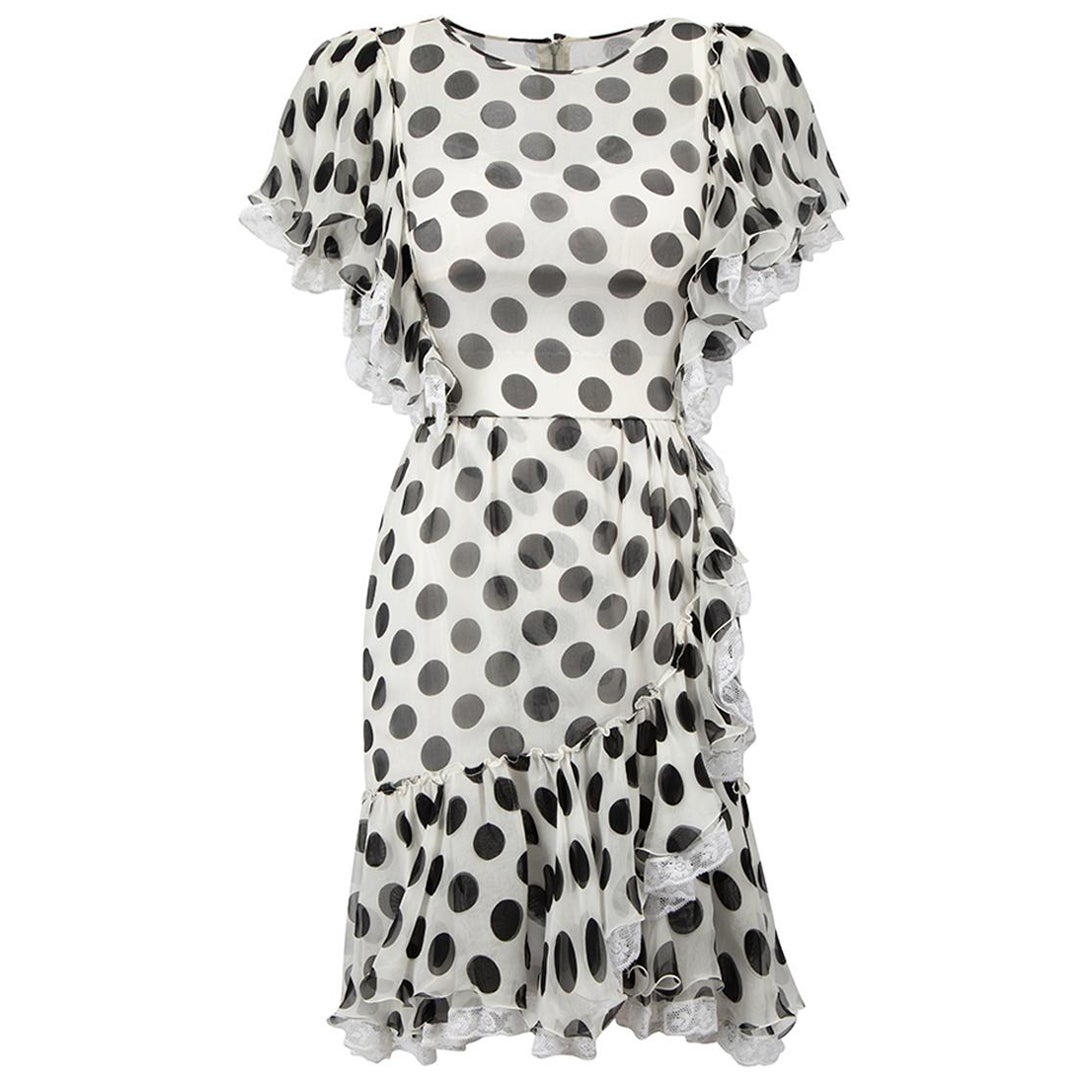Dolce & Gabbana White Silk Polkadot Mini Dress Size XXS For Sale