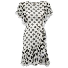 Dolce & Gabbana White Silk Polkadot Mini Dress Size XXS