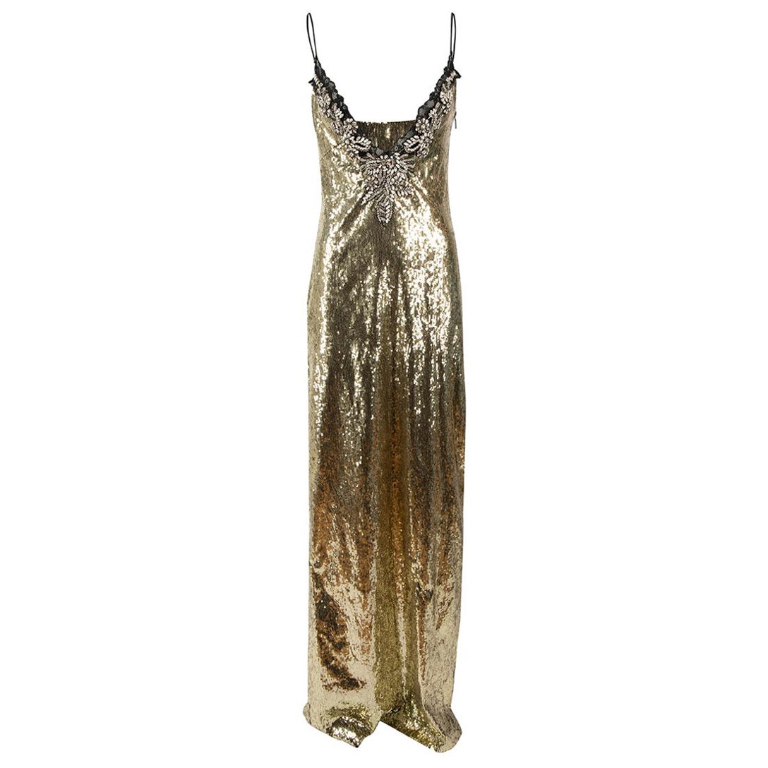 Dundas Gold Sequin Sleeveless Maxi Dress Size M For Sale