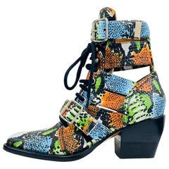 Chloe Leather Snake Print Ankle Boots