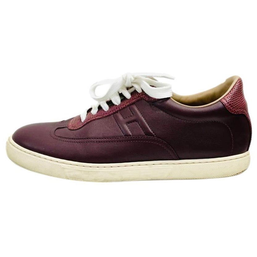 Hermes Leather & Lizard Skin 'H' Sneakers For Sale