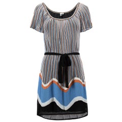Missoni M Missoni Blue Striped Short Sleeve Knit Dress Size M