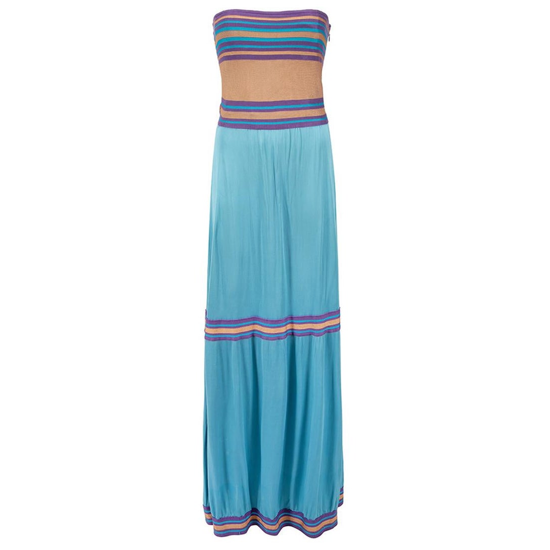 Missoni M Missoni Blue Striped Tube Maxi Dress Size S For Sale